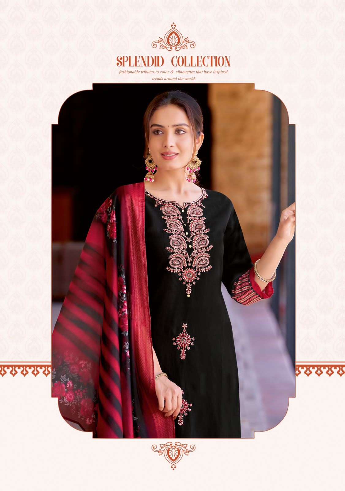 HERITAGE VISCOSE WEAVING THREAD AND HANDWORK KURTI WITH PANT AND ORGANZA JACQUARD PRINT DUATTA BY KADLEE BRAND 1005 C